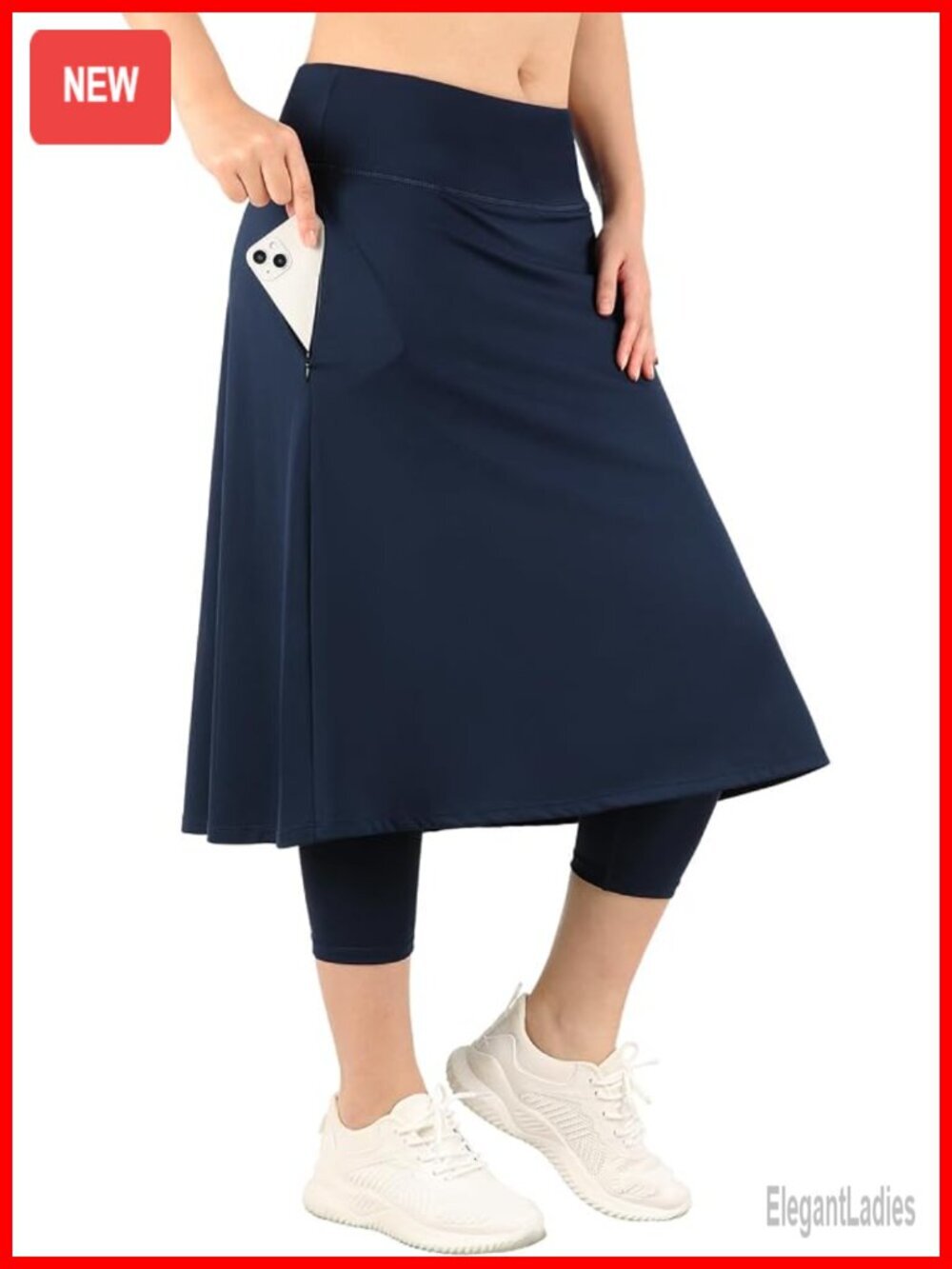 High Waisted Skirted Leggings with Pockets Knee Length Active Skirt for Tennis